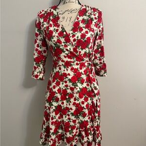 Floral Wrap Dress in Red and White